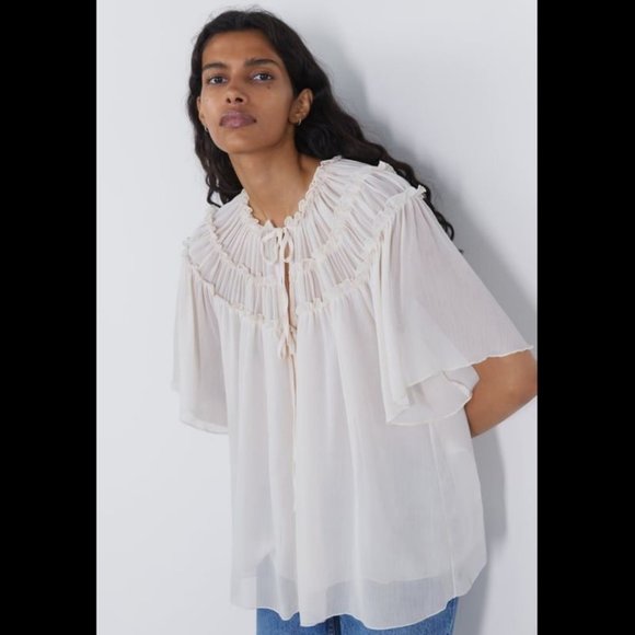 Zara Off White semi-sheer top - Picture 2 of 5